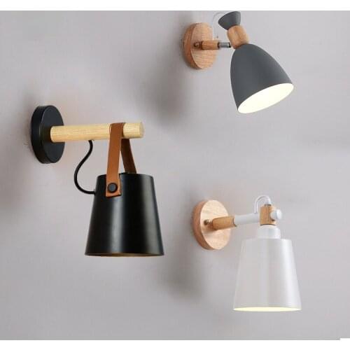 Nordic Wood Wall Lights Bedroom Beside LED Lights Black & White Modern E27 Wall Lamps LED Restaurant Bar Lighting