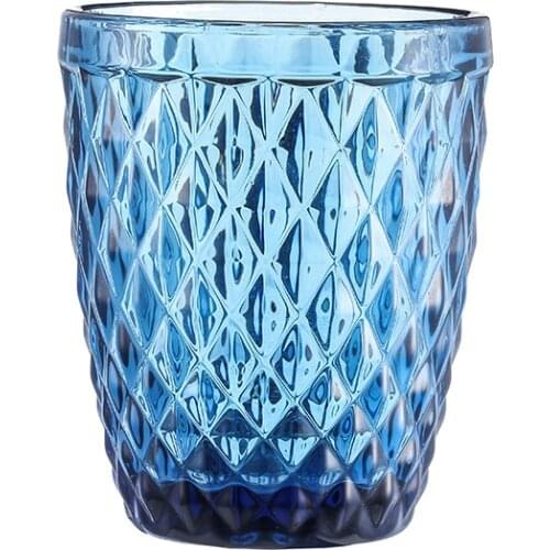 Juice Glass Retro European Green Blue Embossed Glass Office Thickened Creative Beer Milk Glass Restaurant Hotel Household Items