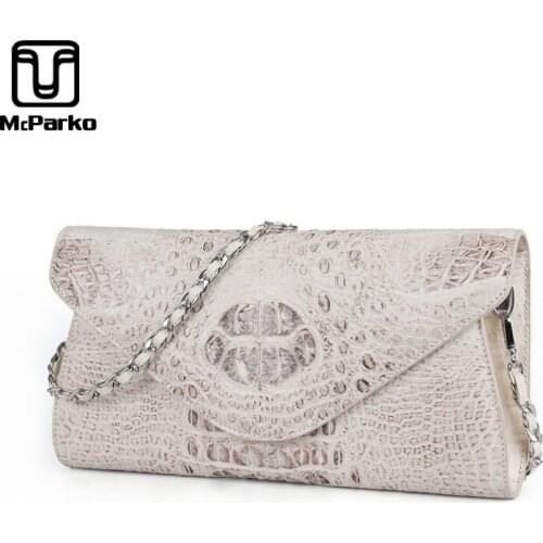 McParko Real Crocodile Chain Shoulder Bags For Women 2019 Luxury Handbags White Women Bag Genuine Leather Evening Bags Famous