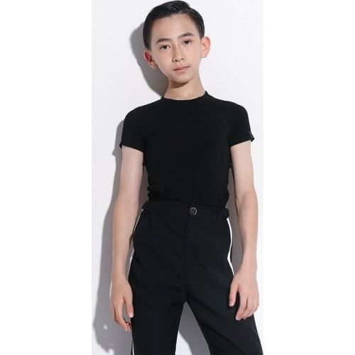 Latin Dance Top Summer Boys Short Sleeve O-Neck Dance Wear Black Children Latin Dance Practice Wear G5058