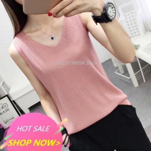 Top women Summer V Neck Hollow Knitted Vest Sleeveless Casual Tank Blusas Tops Sheer Mesh Patchwork T Shirt Bottom Camisole 2021