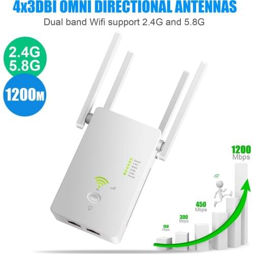 2.4GHz&5.8GHz WIFI Router AC1200M WiFi Extender Signal Booster Wireless Internet Amplifier With 5-in-1 Mode Application