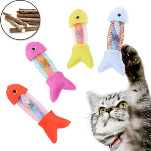 Spring Fish Shape Cat Toys with Natural Catnip Sticks Molar Interactive Pet Toy for Kitten Funny Cleaning Teeth Cat Accessories