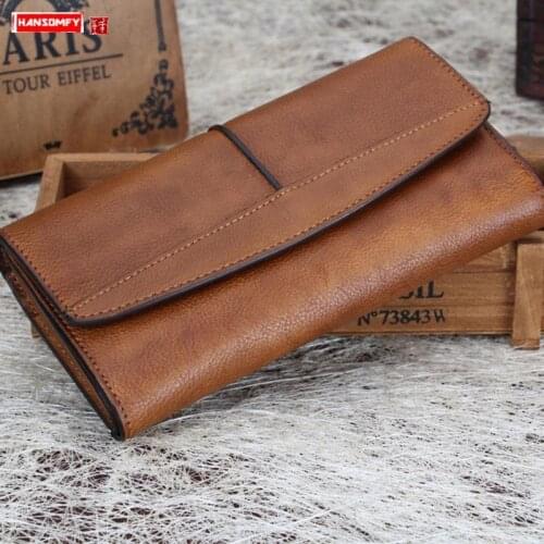 Vintage Genuine Leather Women wallet Female handmade card holder long wallets ladies cowhide zipper purse clutch bag 2020 new