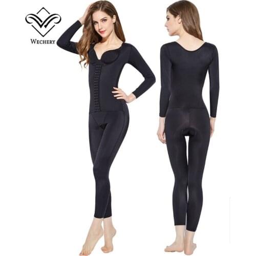 Wechery Shapewear Women Body Shaper Tummy Control Underwear Slimming Bodysuit Plus Size Long Sleeve Shapers
