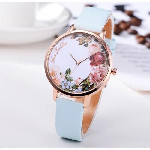 Fashion Women Watches Flower Pattern Quartz Leather Band Watch Analog Quartz Wrist Watch Luxury