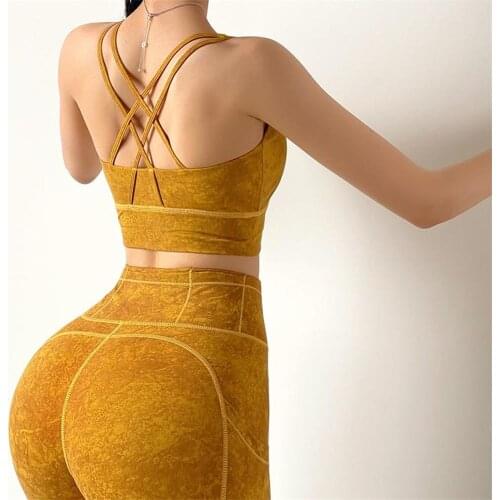 Women Printing Fitness Yoga Bra Running Sports Vest Style Underwear High Shockproof Sport Bra Gym Sexy Cross Back Training Bra