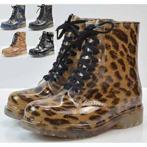 New Spring Autumn Women Rain Boots Transparent Waterproof Colorful Boot Woman Leopard Print Ankle Boots Big Size755