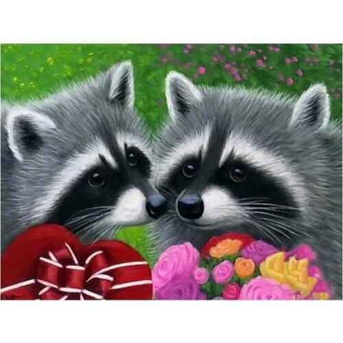 Animals Full Diamond Oil Painting Set Raccoon Mosaic Embroidery Picture Crystal Rhinestone Stickers Decal Wall Art Craft Gift