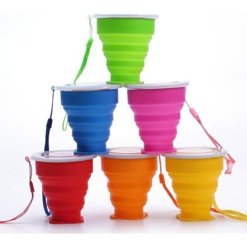 300ml Silicone Collapsible Travel Cup Outdoor Portable Folding Camping Cups With Lids Lanyard Expandable Drinking Copa BPA Free