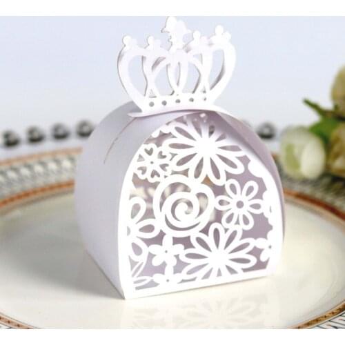 100pc Crown of roses with laser hollow out sweet chocolate Paper Gift Box candy box boite dragees de mariage пакетики для конфет