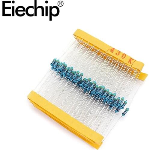 100pcs/lot 1/4W 1% Metal film resistor 0.25W resistance 430K ohm Throught Hole
