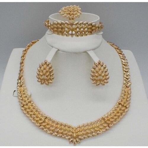 2019 Dubai gold Jewelry Set filled Necklace bracelet,ring for Women Indian elegant wedding for party Fashion beads Jewelry