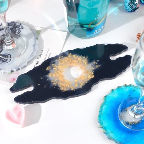 3Pcs DIY Crystal Epoxy Coaster Resin Mold for Wine Glass Shelf Tray Mould Cup Mat Irregular Coaster Mold Cup Pad Wine Plate Mold