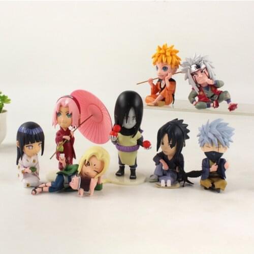 4-10cm 8pcs/Lot Shippuden Naruto Kimono Sasuke Sakura Orochimaru Jiraiya Hinata Tsunade Kakashi Q Ver PVC Action Figure Toy Doll
