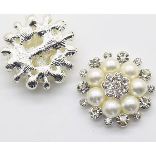 5pcs/Set 28mm Beautiful Silver Plated Faux Pearl Clear Glass Rhinestone Buttons DIY crystal Weddign Decorative Free shipping