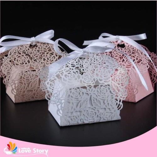 50pcs Rose Flower Laser Cut Candy Box Wedding Favor Box Party Favors Gift box Wedding Decoration Party Supplies