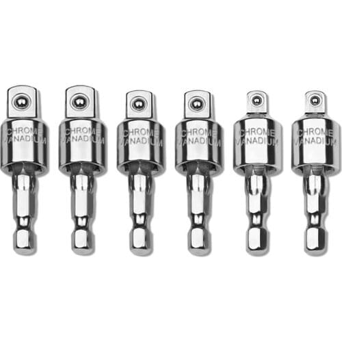 6 Pcs 360° Drill Socket Connecting Rod Socket Bit Adapter 1/4Inch 3/8Inch 1/2Inch Impact Driver Hexagon Shank Bit Set