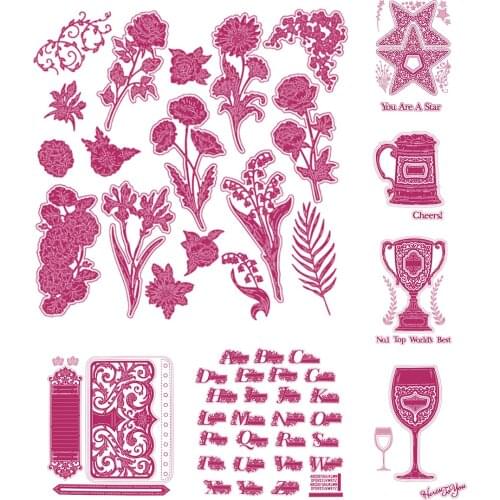 Flower Leaves Stars Trophy Letters Wine Glass 2021 New Metal Cutting Dies Scrapbook Diary Decoration Embossing Template DIY Card