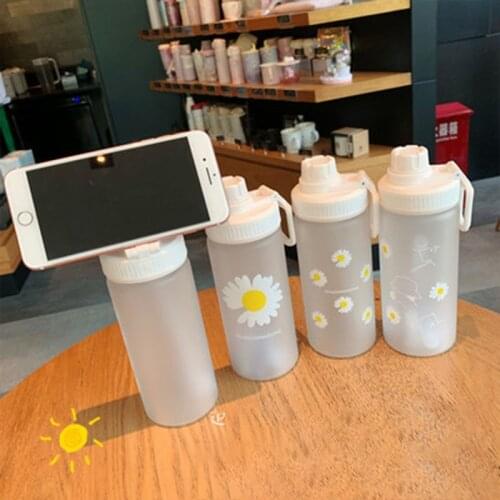 Daisy Frosted Straw Glass Water Bottle Fashion Large Capacity Bottles Outdoor Sports Portable Studen Drinkware Tour Bottles