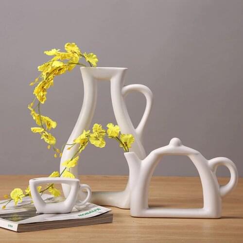 Home Decor Flower Vase Ceramic Teapot Shape Stylish Kettle Vases Art Design