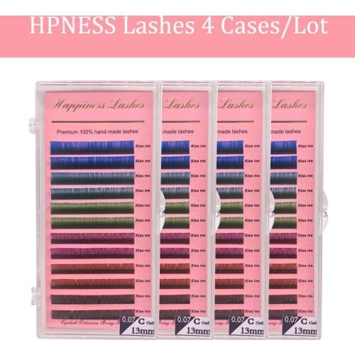 Colors False Eyelash Extensions 4 Cases/Lot 0.07 C/D Curl Natural Colours Long Rainbow Lashes Extension Free Shipping