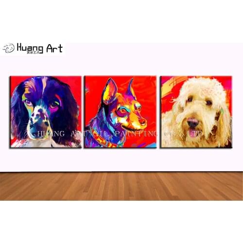 New Hand Painted Fierce Dog Oil Painting on Canvas Modern Red Pet Dog Painting for Living Room Home Decor Animal Picture