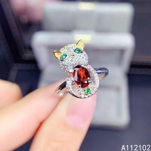 KJJEAXCMY fine jewelry 925 sterling silver inlaid Natural garnet New Chinese style womens cat gem ring support detection