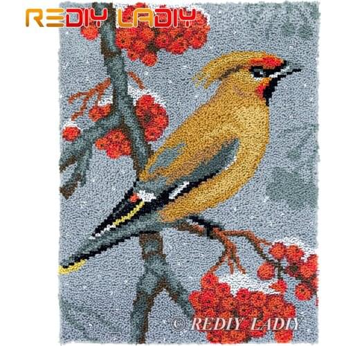 Latch Hook Rug Bird on a Tree Plush Wall Tapestry Kits DIY Carpet Rug Chunky Yarn Crafts Crochet Floor Mat Home Decor 61*81cm