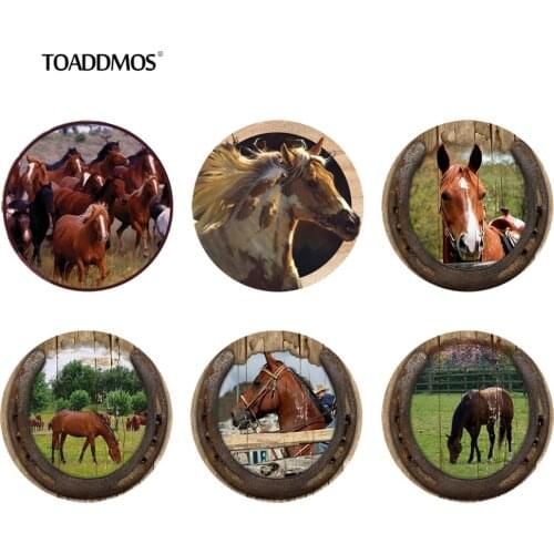 TOADDMOS Kitchen Decor Crazy 3D Horse Drink Coasters 6pcs/Set Heat-insulated Tea Cup Pads Home Dinning Placemat Table Mats 2021