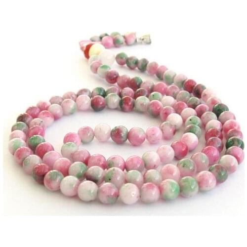 Fashion new New beautiful 8 mm Pink Green jade Tibet Buddhist 108 Prayer Beads Mala Necklace