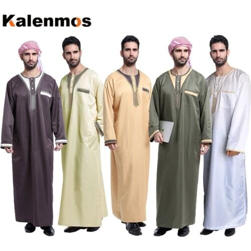 Muslim Islamic Clothing Men Jubba Thobe O Neck Pocket Kimono Long Robe Saudi Musulman Wear Abaya Caftan Islam Dubai Arab Dress