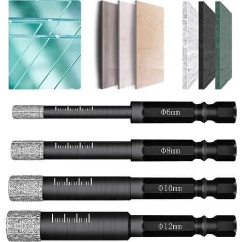 Vaccum Brazed Diamond Dry Drill Bit Set For Cutting Porcelain Granite Tile Glass Ceramics Marble 6/8/10/12mm