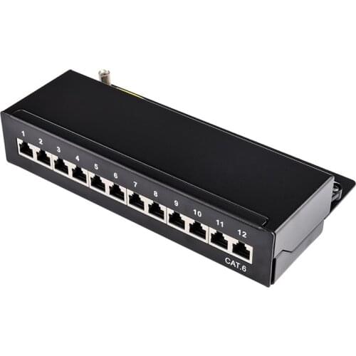 Mini Desktop CAT 6 12-port Patch Panel Full Shielded, Available For Wall Mounting (bottom plate with wall-mount screw holes)