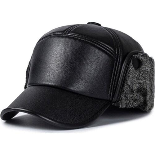 New fashion Men Leather Trapper Hat Baseball Cap Outdoors Hunting Aviator Ear Flap Winter Men Women Caps Casual Visor Adjustable