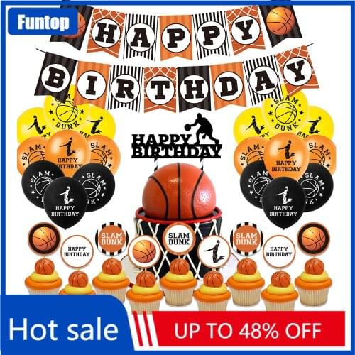 New Basketball Theme Birthday Party Decoration Balloon Banner Cake Topper Sport Boys Birthday Party Supplies For Basketball Fans