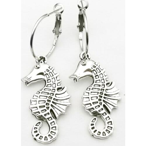 New Cute Hippocampus Alloy Pendant Earrings Marine Life Female Charm Jewelry Accessories Party Gift Hoop for Women Drop Earrings