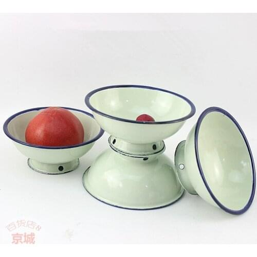 Tableware, enamel bowl, nostalgic enamel bowl, rice bowl, soup bowl. Green Bowls. 10 pieces / pack