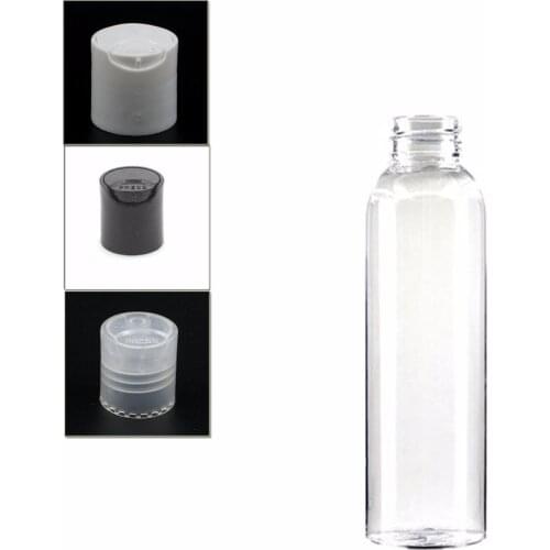 4oz/120ml empty cosmo round plastic Dispensing Cap bottle , clear pet bottle with transparent/white/black disc top lid