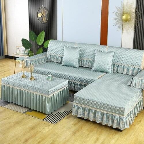 Green Luxury Sofa Cover Fashion Diamond Embroidery Lace Sofa Towel Slipcover Non-slip Cushion A Complete Living Room Sofa Set 8