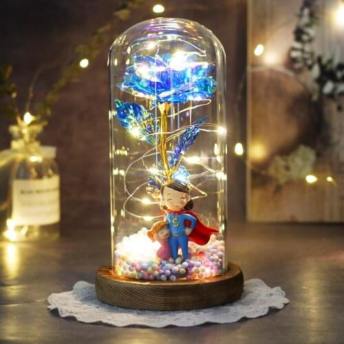 Christmas Decorate Beauty And Beast Rose Artificial Flower In Dome LED Lights For Valentines Day Mothers Day And Fathers Day