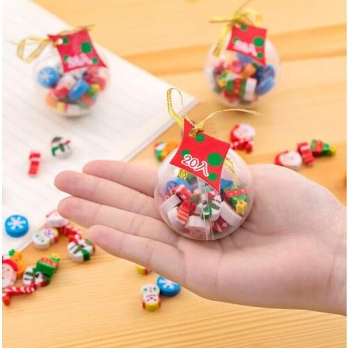 20 PCS/ball Christmas gift Santa Snowman Eraser with Transparent Packaging Ball Pencil Writing Eraser Stationery Gift For Kids