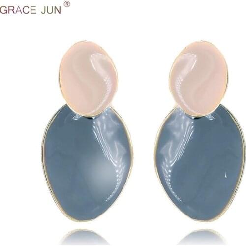 GRACE JUN 2019 New Arrival Enamel Oval Geometric Shape Clip Earrings and Pierced Earrings Charm Wedding Party Jewelry Wholesale