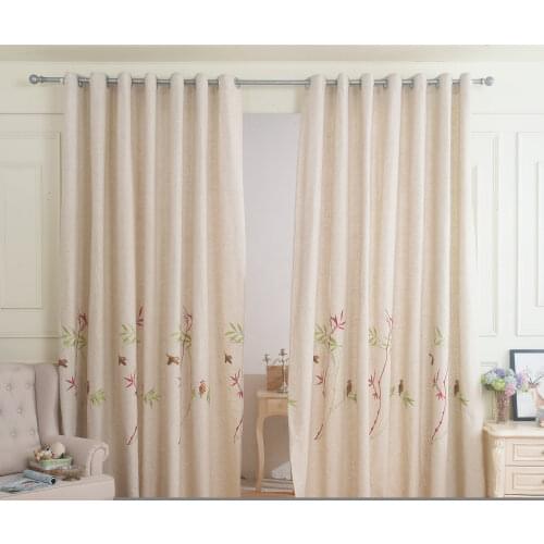 American Pastoral Style Curtains for Window Retro Cotton and Linen Blackout Curtains for Bedroom Bird and Flower Embroidered