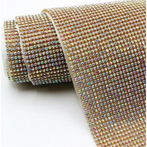 3MM Crystal AB 45CM*120CM Sew-On Crystal Rhinestone Trim Mesh DIY Strass Rhinestone Mesh Garment Bag Hand Craft Art Description