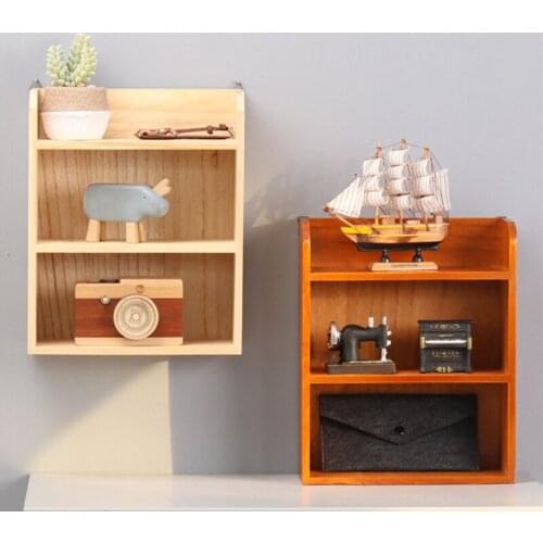 Three-Layers Wooden Shelf Vintage Rustic Home Ornaments Sundries Storage Racks for Living Room Bedroom Decoration