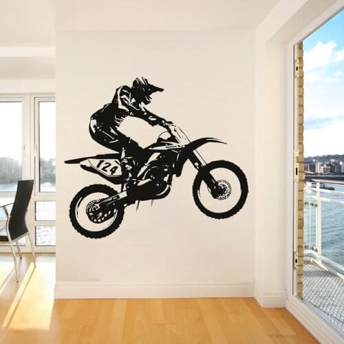 Dirt Bike Motocross Wall Decal Motorbike Cool Style Window Vinyl Stickers Teens Bedroom Man Cave Club Home Decor Wallpaper E368