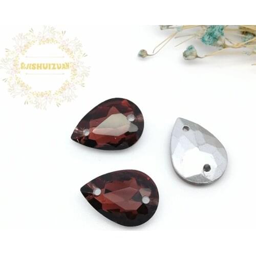 Wine Red Water Drop Double Hole Crystal Glass Sewing Rhinestones Pointback Diy Wedding Dress and Shoes 10*14 13*18