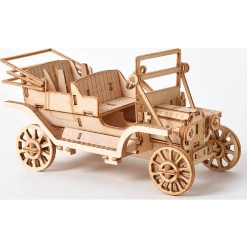 Vintage car 3D Wooden Puzzle Laser Cutting DIY Sailing Ship Train Airplane Toys Model Kits Desk Decoration for Kids YHN