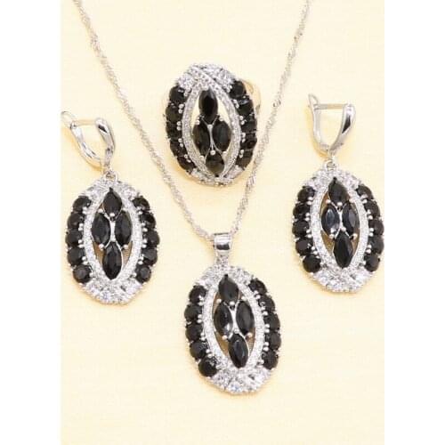 XUTAAYI Sterling Silver Color Jewelry Sets Black Zirconia Sparkly Necklace / Rings / Earrings Wedding Jewelry
